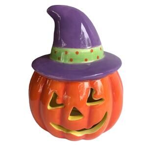 Retired Hallmark Halloween Jack-o'-lantern Witch Hat Candle Votive Holder